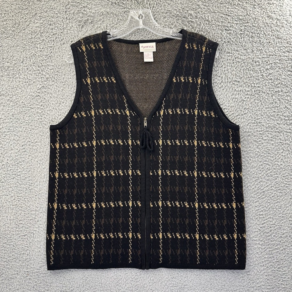 Vintage Crystal Kobe Sweater Vest Retro Academia Preppy Grunge Plaid Women Large